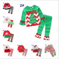 Wholesale Girls Christmas Outfits Santa Long sleeve Top Ruffle Pants Piece Sets infantis Christmas Pajamas Set Cute Baby Kids Clothes Homewear