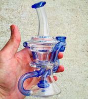 Wholesale Best Circulation Blue Glass Bongs Water Pipes Real Picture dab Recycler Oil Rigs Glass Bong With Perc percolator Safe Shipping hookahs