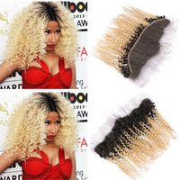 Wholesale Kinky Curly B Blonde Ombre x4 Full Lace Frontal Closure With Baby Hair Brazilian Bleach Blonde Human Hair Ear to Ear Frontals