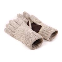 Wholesale Mens Knit Five Fingers Gloves Classic Color Beige Grey Winter Gloves Wool And Real leather Antiskid Mittens