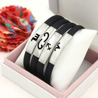 Wholesale Twelve Zodiac Black Silicone Bangle Stainless Steel Constellations Horoscope design Wrap bracelets For women and men couple Jewelry