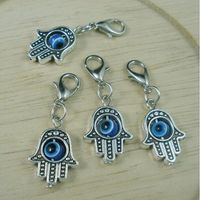 Wholesale Hot Antique Silve Alloy Hamsa Hand EVIL EYE Kabbalah Good Luck Charm Pendant And Lobster Clasp X34mm