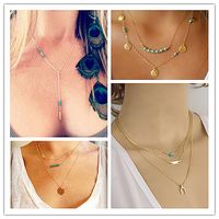 Wholesale 2016 Hot Fashion Gold Plated Fatima Hand Multi Layer Chain Long Strip Pendant Necklaces Collar Statement Necklace Women Jewelry