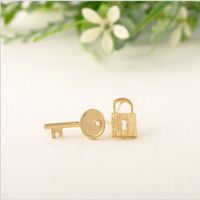 Wholesale The latest trend minimalism stainless steel jewelry of gold and silver love small lock and key to your heart earrings are women