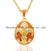 Wholesale fashion jewelry gifts Franch flower fleur de lis handmade color enamel Russian style Faberge egg pendants necklace