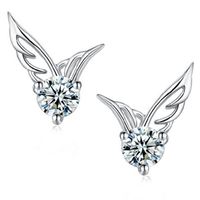 Wholesale Angel Wings Earring Women Party Stud Sterling Silver Earring Casual Brand Crystal Retro High Quality Hot Sale Earrings