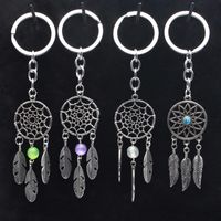 Wholesale Fashion Gift Pink Black Beads Dreamcatcher Feather Wind Chimes Dream Catcher Key Chain Women Vintage Indian Style Keychain