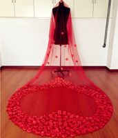 Wholesale Long Red Bridal Veils Soft Tulle with Fake Flower Long m Fairy Wedding Veils Cheap Long Wedding Accessories