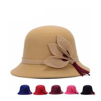 Wholesale British Style Ladies Top Hats Warm Autumn Winter Wool Bucket Hats Fashion Flower Leaves Female Dome Cap GH Colors New