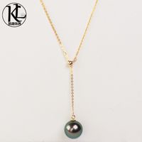 Wholesale fashionable design Genuine natural culture mm tahitian pearl jewelry K gold adjustable Tahiti Black Pearl Pendant necklace for women