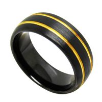 Wholesale 8mm Black and Yellow Gold Tungsten Wedding Bands High Polish and Brush Domed Top