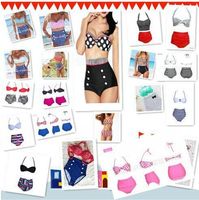 Wholesale High Quality Design Fashion Cutest Retro Swimsuit Swimwear Vintage Pin Up High Waist Bikini Set HH Set