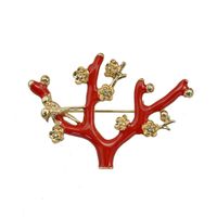 Wholesale Mori Gril Red Enamel Wintersweet Brooch Pin Plum Blossom Tree Costume Accessory Fashion Jewelry