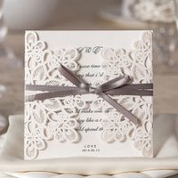 Wholesale Lace Laser Cut Wedding Invitations Set with Ribbon Flora Design Party Invites Cards Personalized Printed Birthday Card Party Favors WM207