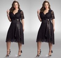 Wholesale Plus Size Bridesmaid Dresses Black Lace Half Sleeves Tea Length A line With Sash Fashion Greek Style Mother Of The Bridal Gowns