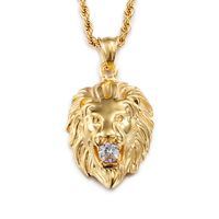 Wholesale Iced Out Hip Hop Necklace l Stainless Steel Lion Head Pendant Necklace Mouth Inlaid Crystal Cz Animal Chain