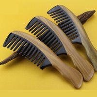 Wholesale Vintage Wood Hair Comb Wave Handle Green Sandalwood Ox horn Wide toothed beard care styling grooming detangling curly hair anti airloss static fast delivery by DHL