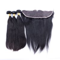 Wholesale 13X4 Lace Frontal With Hair Bundles Body Wave Brazilian Peruvian Indian Malaysian Virgin Human Hair Weaves Closure Natural Black Color