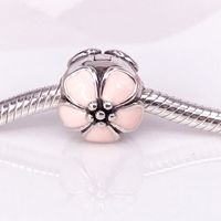 Wholesale Authentic Sterling Silver Cherry Blossom Pink Enamel Clips Fit DIY Pandora Bracelet EN40