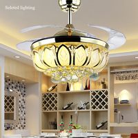Wholesale 42 inch Ceiling Fan Crystal Chandelier Lotus Ceiling Light Changeable Light Colors Remove Control Ceiling Fans Light Living Room