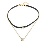 Wholesale Women Trendy Zircon Chokers Necklaces Double Black Leather Rope Chian Alloy Neck Gold Chain Necklace For Girls Fashion Jewelry