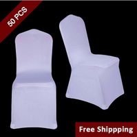 Wholesale 50PC White Polyester Spandex Wedding Chairs Covers for Ceremony Event Folding Hotel Banquet Seat Cover New Universal Size Chair Slipcover
