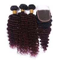 Wholesale Deep Wave Peruvian Burgundy Ombre Hair Wefts With Closure B J Wine Red Two Tone Ombre Bundles With x4 Lace Closure