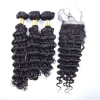 Wholesale 100 Real Virgin remy Peruvian hair bundles weaving deep wave human hair with closure x4 quot bleached knots