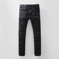 Wholesale Famous Brand men jeans Slim Biker motorcycle zipper Jeans high quality Cotton Denim Man skinny Black male Trousers plus size