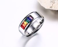 Wholesale MM wide Ring men Fashion Rainbow CZ insert anel masculino Stainless steel Wedding rings Engravable inside