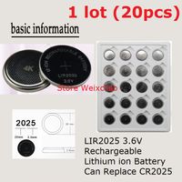 Wholesale 20pcs LIR2025 V Lithium li ion rechargeable button cell battery Volt li ion coin batteries CR2025
