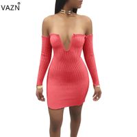 Wholesale VAZN Hot Sale Exotic Designer Bandage Dress Full Sleeve Off The Shoulder Bodycon Dress Sexy Strapless Mini Club Dress JZ101 q1118