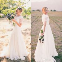 Wholesale 2017 Romantic Soft Tulle Beach Wedding Dresses V Neck Cap Sleeves Lace Applique A Line Floor Length Tiered Pleats Garden Wedding Gowns
