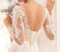 Wholesale Sheath Column Long Sleeves Plunging Neckline Lace up Long Floor Length Chiffon Wedding Dress with Lace