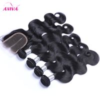 Wholesale 5Pcs Indian Virgin Hair Body Wave With Closure Bundles Unprocessed Raw Indian Virgin Remy Human Hair Weaves With Pc Top Lace Closures