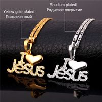 Wholesale Cz Jesus Piece Heart Necklace Pendant Statement Necklace For Women Men Silver Gold Color Christian Jewelry I Love Jesus Christmas Gifts