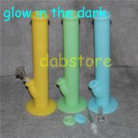 Wholesale glow in the dark Silicone Bongs Water Pipe Oil Rigs quot Height with MM Joint with glass connector and glass bowl
