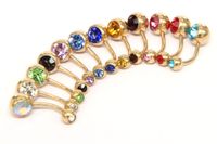 Wholesale 2017 new golden color double gem navel belly ring Rhinestone button ring mix colors Anodized black stainless steel body piercing jewelry