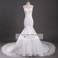 Wholesale Sexy Mermaid Lace Wedding Dresses Sweetheart Applique Beaded Fitted Trumpet Wedding Bridal Gowns Elegant Bride Dress Online