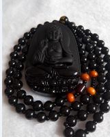 Wholesale Natural Black Obsidian Carved GuanYin Buddha Lucky Pendant Necklace A91