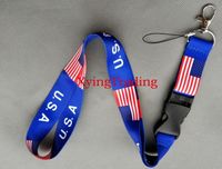 Wholesale NEW USA Flag Blue neck Lanyards Lanyard Detachable Keychain ID Phone Neck straps