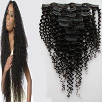 Wholesale Natural Black Clip in Hair Extensions Human Real Hair Full Head g and g B C Kinky Curly Clip In Human Hair Extensions