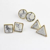 Wholesale Gold Fashion Square Triangle Round Geometric Marbled White Faux Stone Stud Earrings For Women DHL
