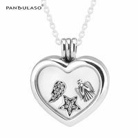 Wholesale Celestial Petites Clear CZ Medium Floating Locket Pendant Necklaces Sterling silver jewelry DIY Choker Fit pandora charms beads