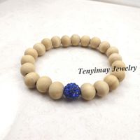 Wholesale Elastic Royal Blue Crystal Bracelet Original Wood Beaded Bracelet For Gift Pack of