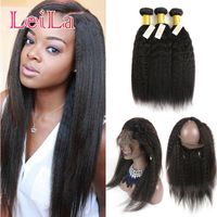 Wholesale Peruvian Virgin Hair Bundles And Lace Frontal Kinky Straight Pre Plucked Baby Hair Frontal Human Hair Wefts With Closure