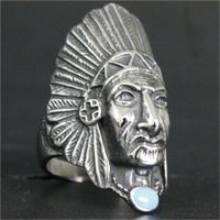Wholesale 2pcs Newest Design American Indian Cool Ring L Stainless Steel Fashion Jewelry Biker Style Band Party Blue Stone Ring