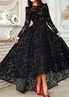 Wholesale Long Sleeve Formal Dresses Vestido De Festa Longo Sale New Black Lace Evening Dresses High Low Prom Dresses