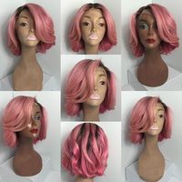 150 Dichte Naturliche Wellig Ombre Farbe Kurze Synthetische Spitzeperucken Rosa Bob Perucke Hitzebestandige Haar Perucken Mit Baby Haar