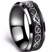 Wholesale Black L Stainless steel Ring for Wedding Band blue Carbon Fiber Ring des Nibelungen Dragon rings for men